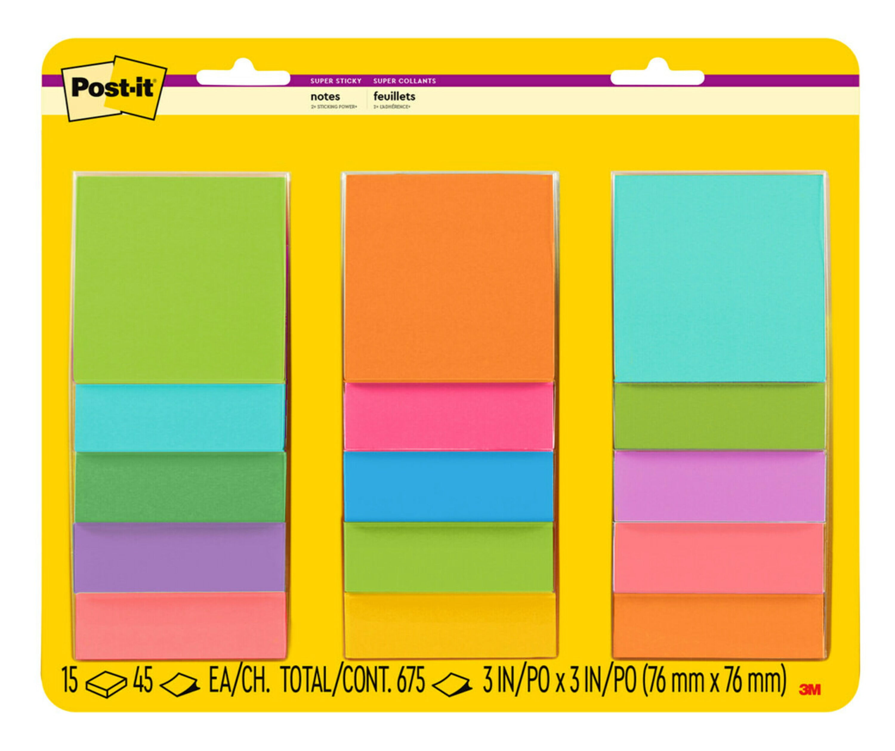 Post-it 12pk 3x3 Super Sticky Notes 3x3 Energy Boost Collection : Target