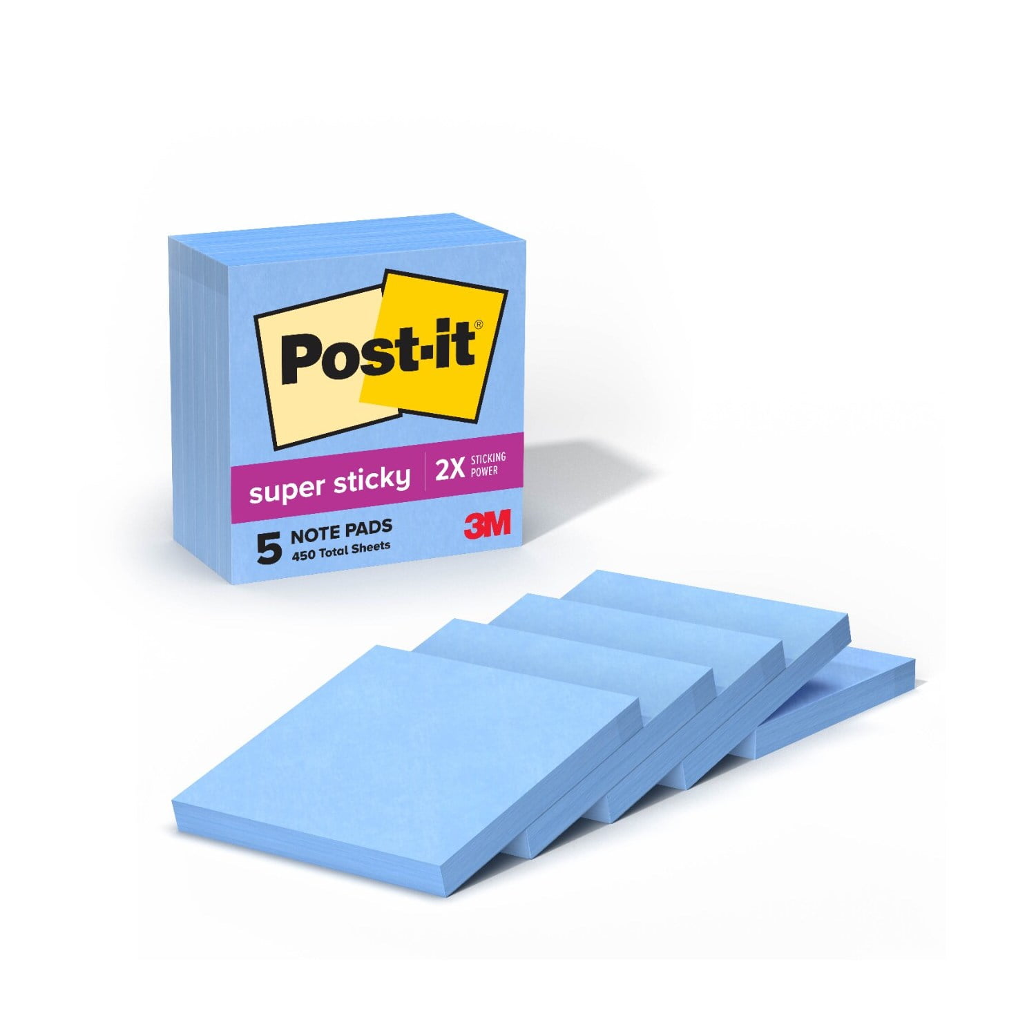 Post-it Super Sticky Notes, 3" x 3" , Blue, 5 Pads/Pack