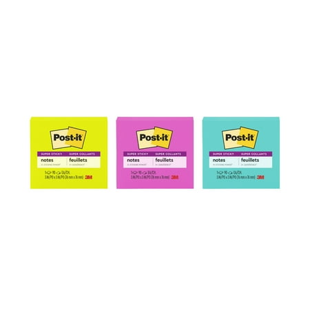 Post-it Super Sticky Notes, 3" x 3", Color May Vary, 1 Pad Total