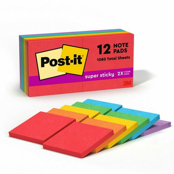 Post-it Super Sticky Notes, 3" x 3", Marrakesh Collection, 12 Pads