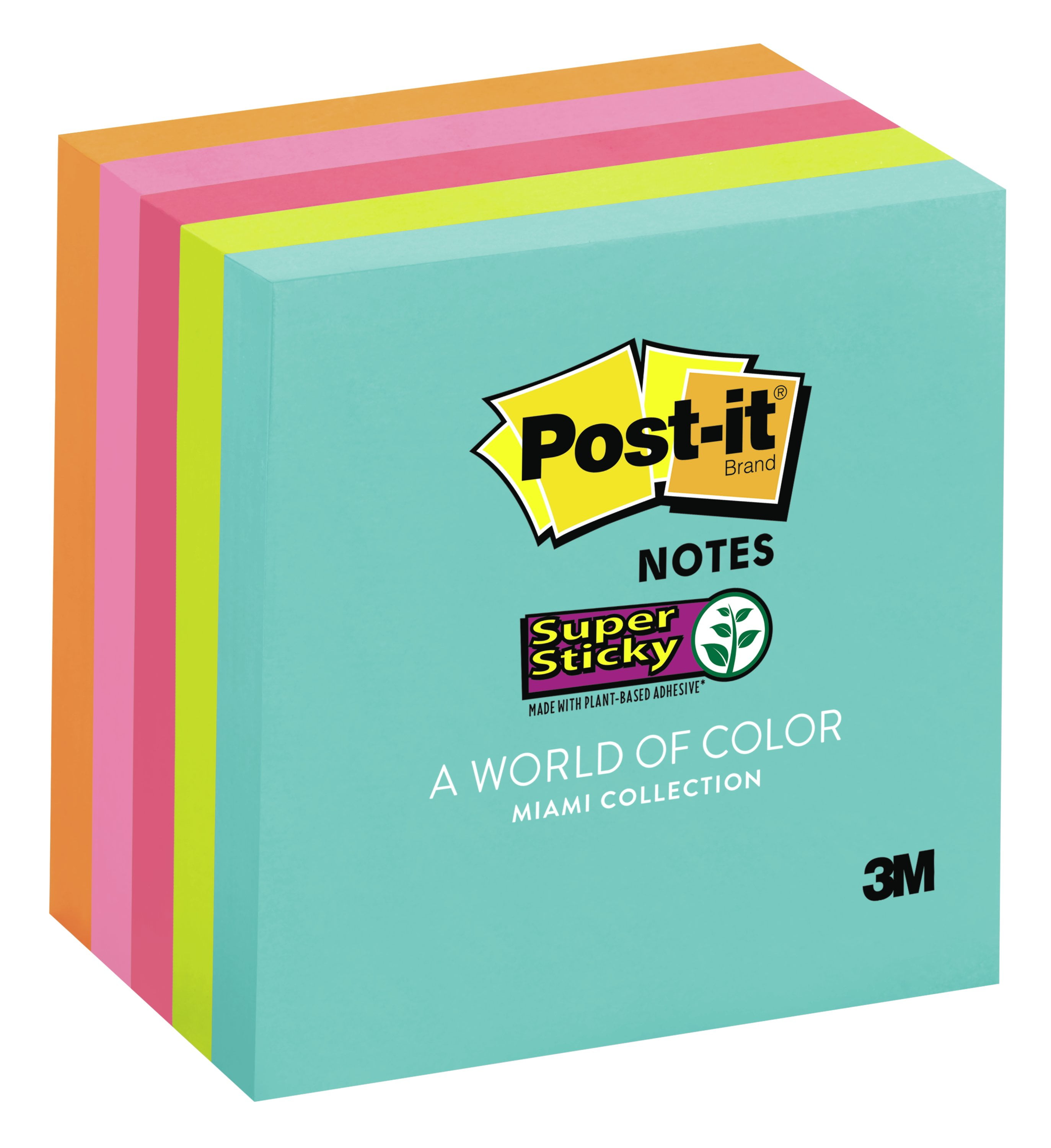 Post-it Super Sticky Notes, 3" x 3", Miami Collection, 4 Pads
