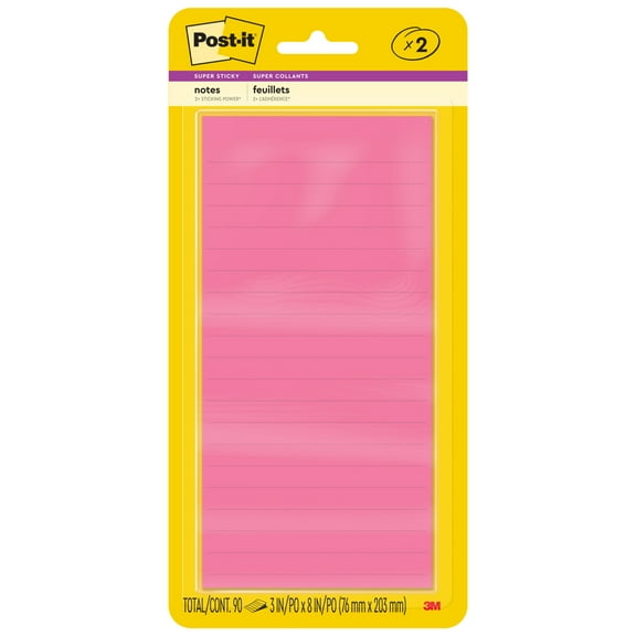 Post-it Super Sticky Notes - Pkg of 2, 3" x 8", Energy Boost Collection, Lined