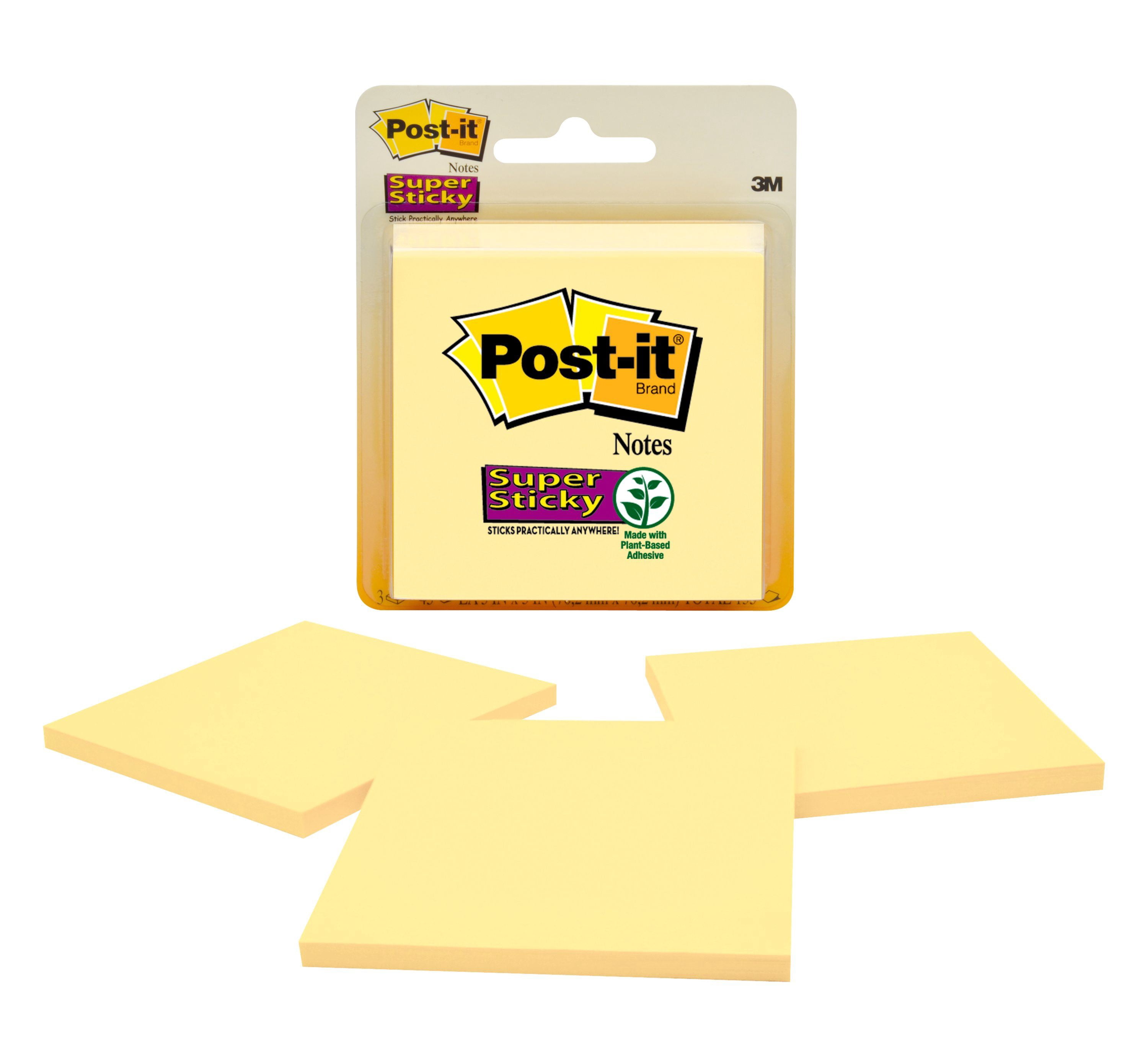 Post-it Super Sticky Notes 3321-SSCY, 3 in x 3 in Canary Yellow 45 sh 3 pds/pk
