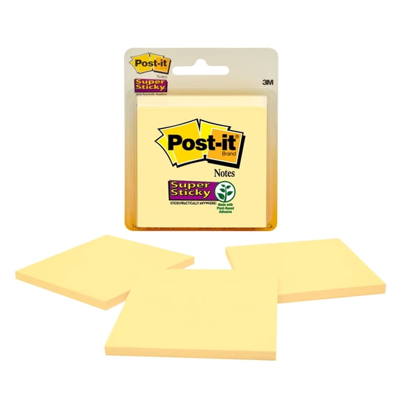 Post-it Super Sticky Notes 3321-SSCY, 3 in x 3 in Canary Yellow 45 sh 3 pds/pk