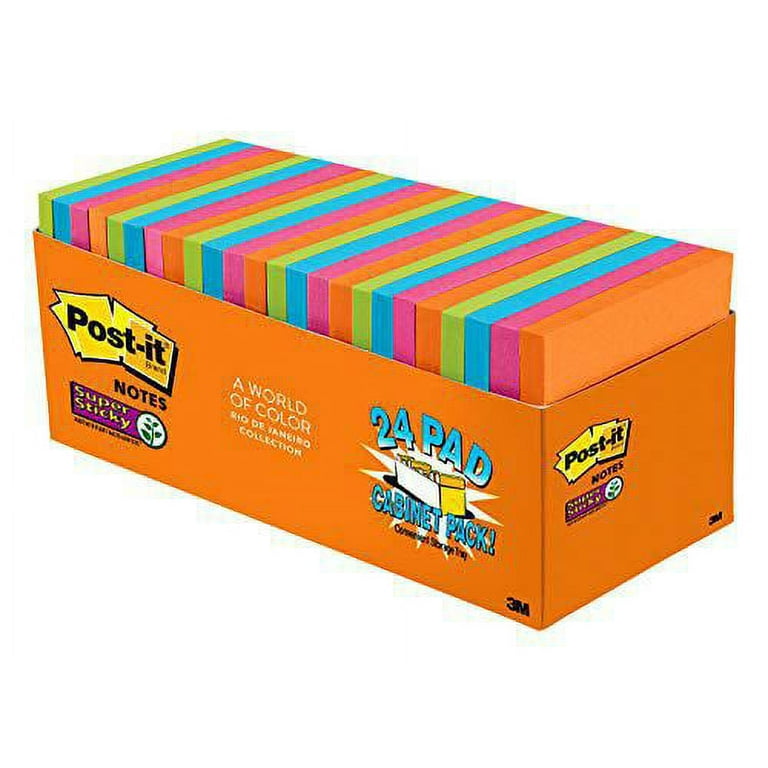 Post-it Super Sticky Notes, 3x3 in, 24 Pads, 2x the Sticking Power, Rio de  Janeiro Collection, Bright Colors (Orange, Pink, Blue, Green), Recyclable