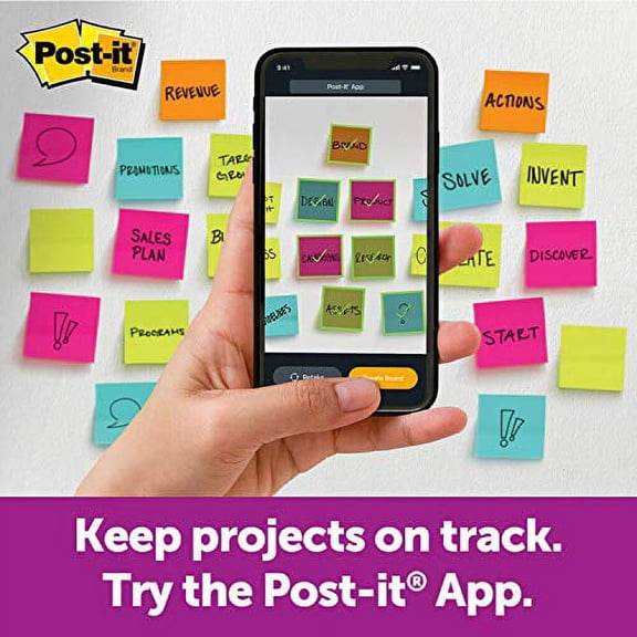 Post-it Super Sticky Notes, 3x3 in, 5 Pads, 2x the Sticking Power, Black (654-5SSSC)