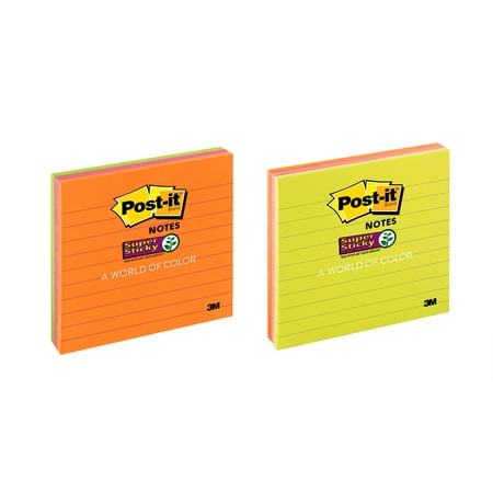 Post-it® Super Sticky Notes, 4 in. x 4 in., Assorted Bright Colors, 3 Pads/Pack, 45 Sheets/Pad