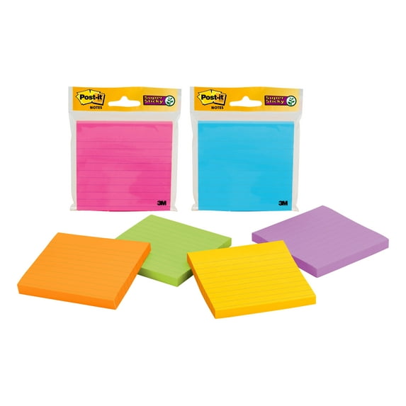 Post-it Super Sticky Notes, 4 in. x 4 in., Assorted Colors, 1 Pad