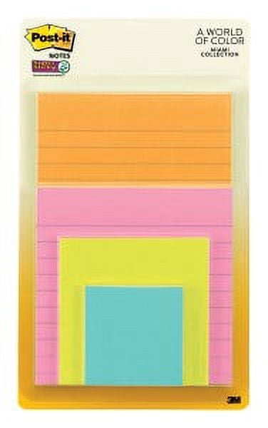 Post-it Super Sticky Notes 4622-SSMIA, Multi Sizes, Miami Collection, 4 Pads/Pack, 45 Sheets/Pad