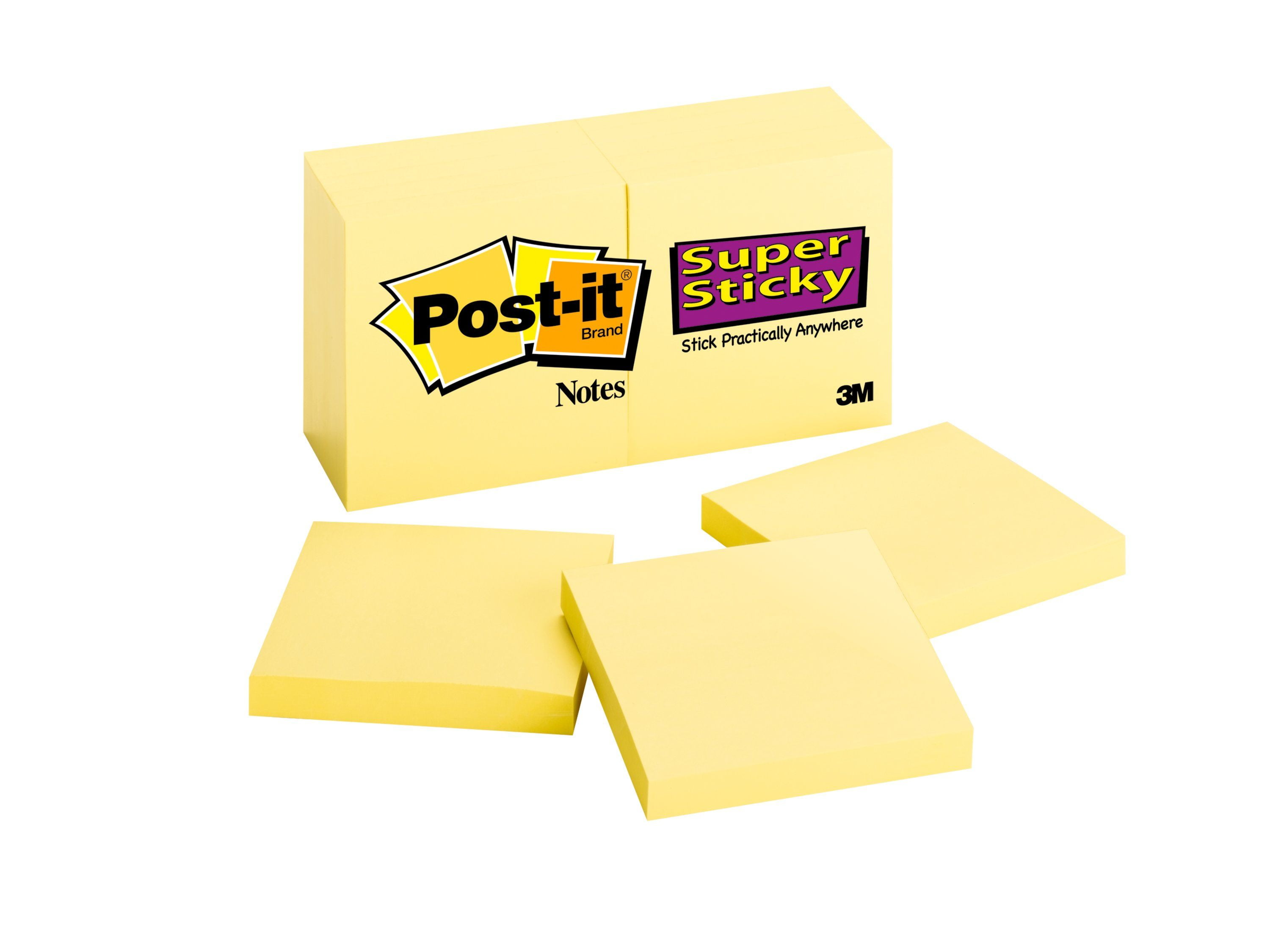 Post-it Super Sticky Notes 654-10SSCY, 3 in x 3 in (7.62 cm x 7.62 cm) Canary Yellow 10-pack