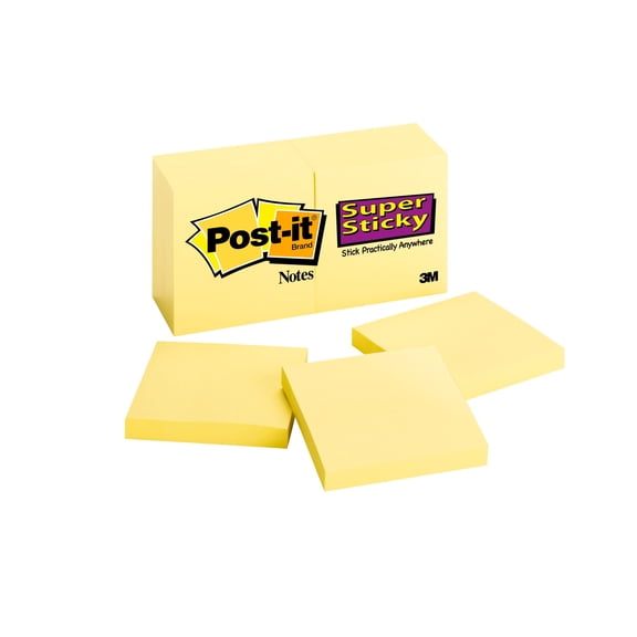 Post-it Super Sticky Notes 654-10SSCY, 3 in x 3 in (7.62 cm x 7.62 cm) Canary Yellow 10-pack
