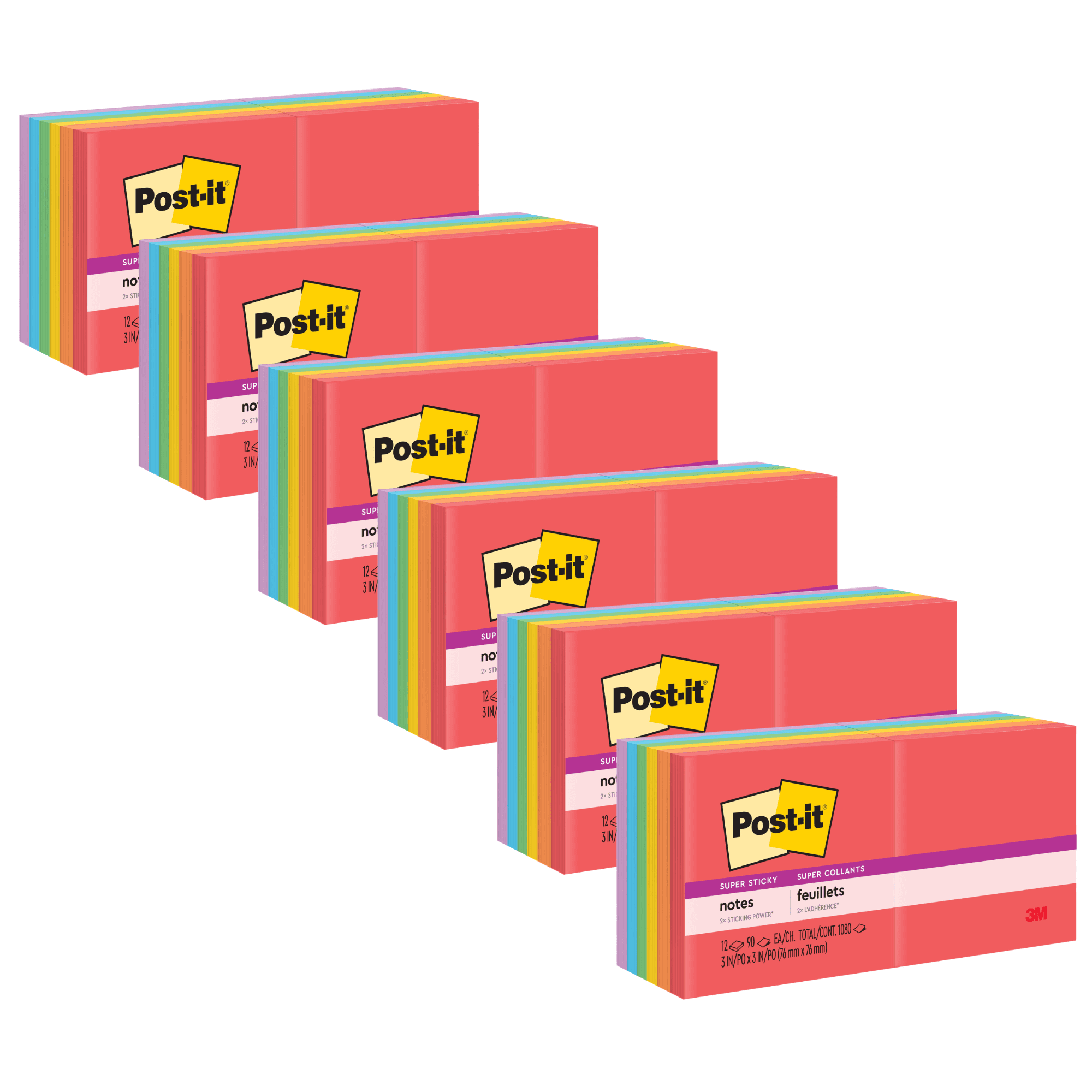 Post-it Super Sticky Notes 654-12SSAN, 3 in x 3 in (76 mm x 76 mm) Marrakesh Collection