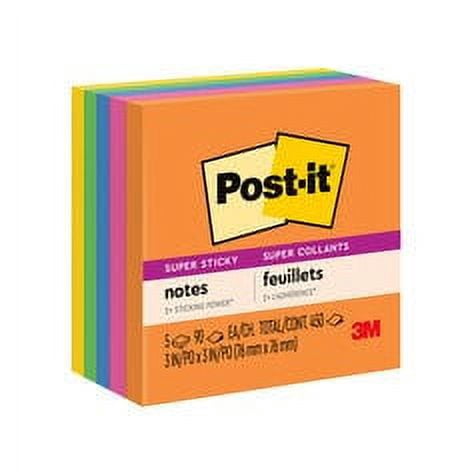 Post-it Super Sticky Notes 654-5SSUC, 3 in x 3 in (76 mm x 76 mm), Rio de Janeiro Colors