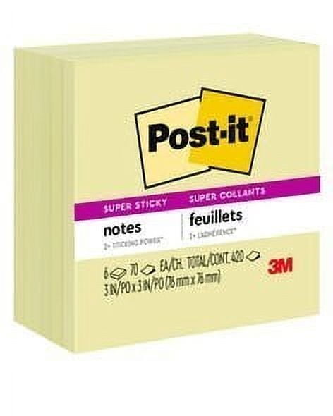Post-it Super Sticky Notes 654-6SSCY, 3 in x 3 in (76 mm x 76 mm)