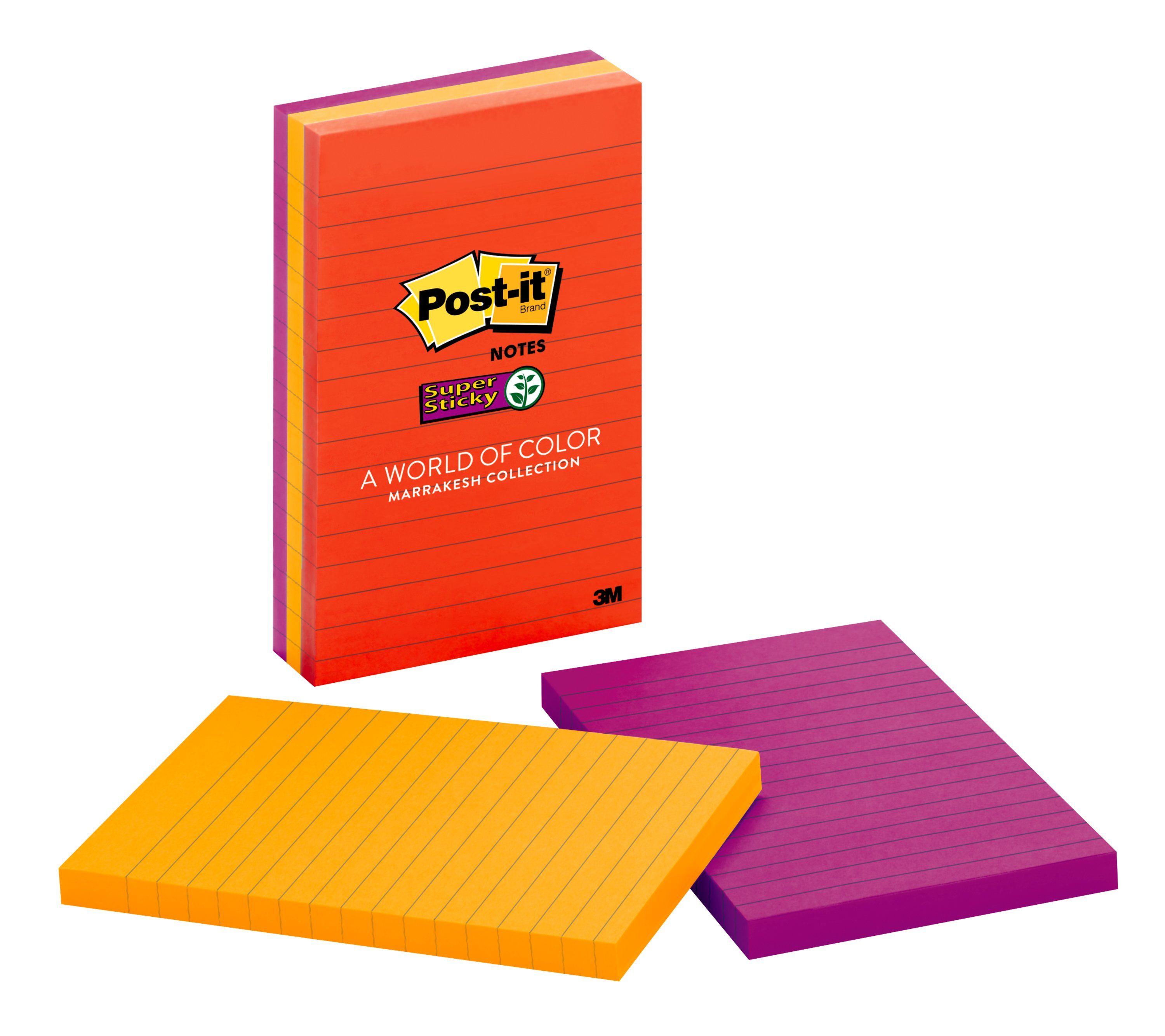 Post-it Super Sticky Notes 660-3SSAN, 4 in x 6 in (101 mm x 152 mm) Marrakesh Collection, Lined, 3 Pads/Pack