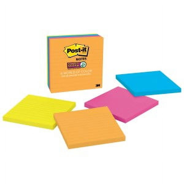 Post-it Super Sticky Notes 675-4SSUC, 4 in x 4 in (101 mm x 101 mm) Rio de Janeiro Collection, Lined , 4 Pads/Pk
