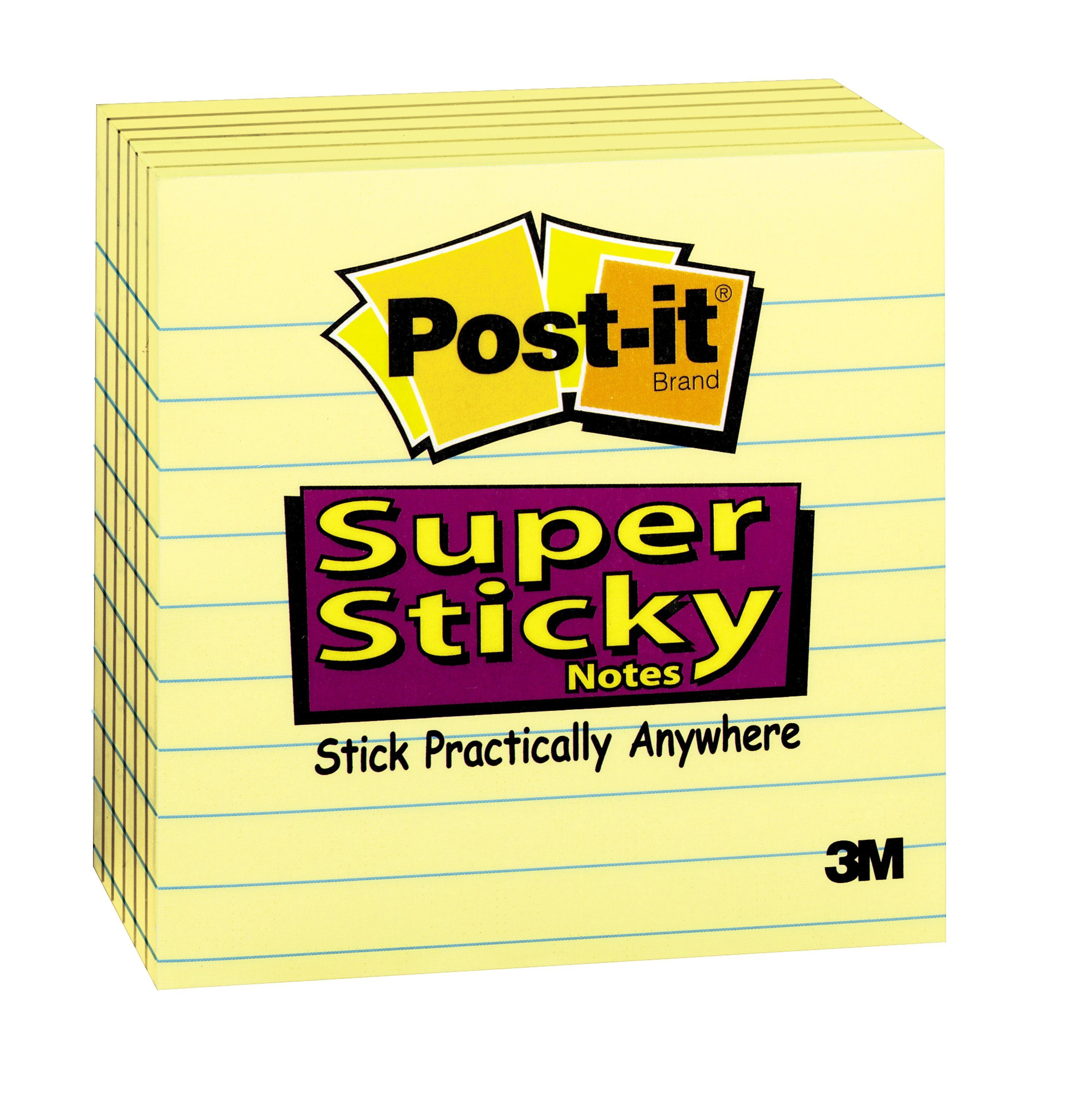 Post-it Super Sticky Notes 675-6SSCY 4 in x 4 in, Canary Yellow 6 pk 90sh/pd Lined