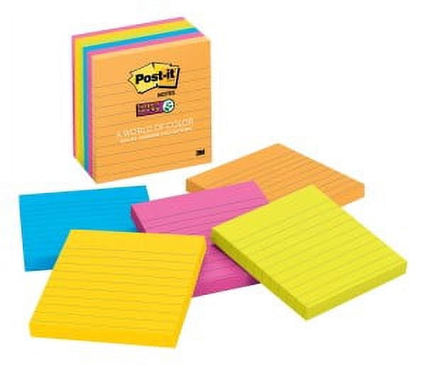 Post-it Super Sticky Notes 675-6SSUC, 4 in x 4 in (101 mm x 101 mm) Rio de Janeiro Collection, Lined, 6 Pads/Pack
