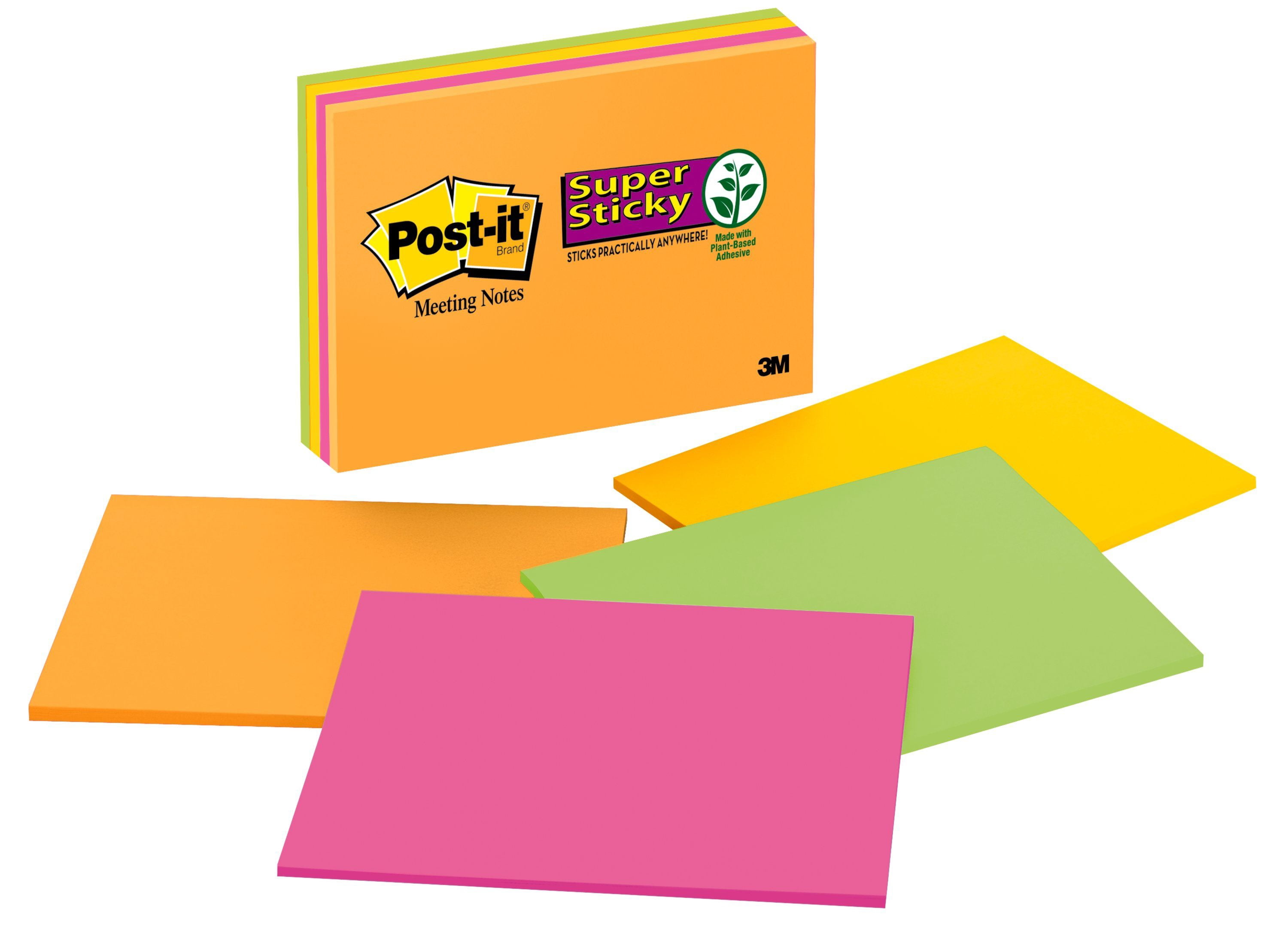 Post-it Super Sticky Notes 6845-SSP, 8 in x 6 in (203 mm x 152 mm) Rio de Janeiro Collection, Lined, 4 Pads/Pack