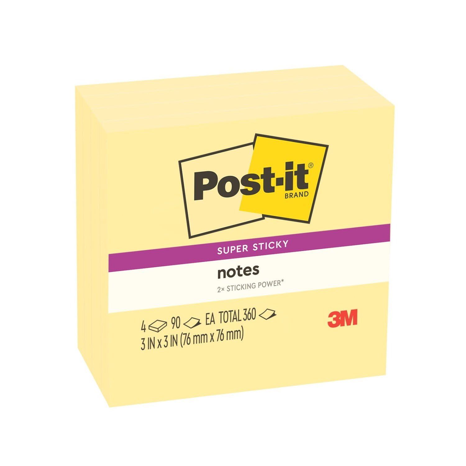 Post-it Super Sticky Notes, Canary Yellow, 3 in. x
