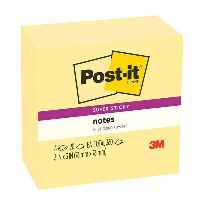 Post-it Super Sticky Notes, Canary Yellow, 3 in. x 3 in., 90