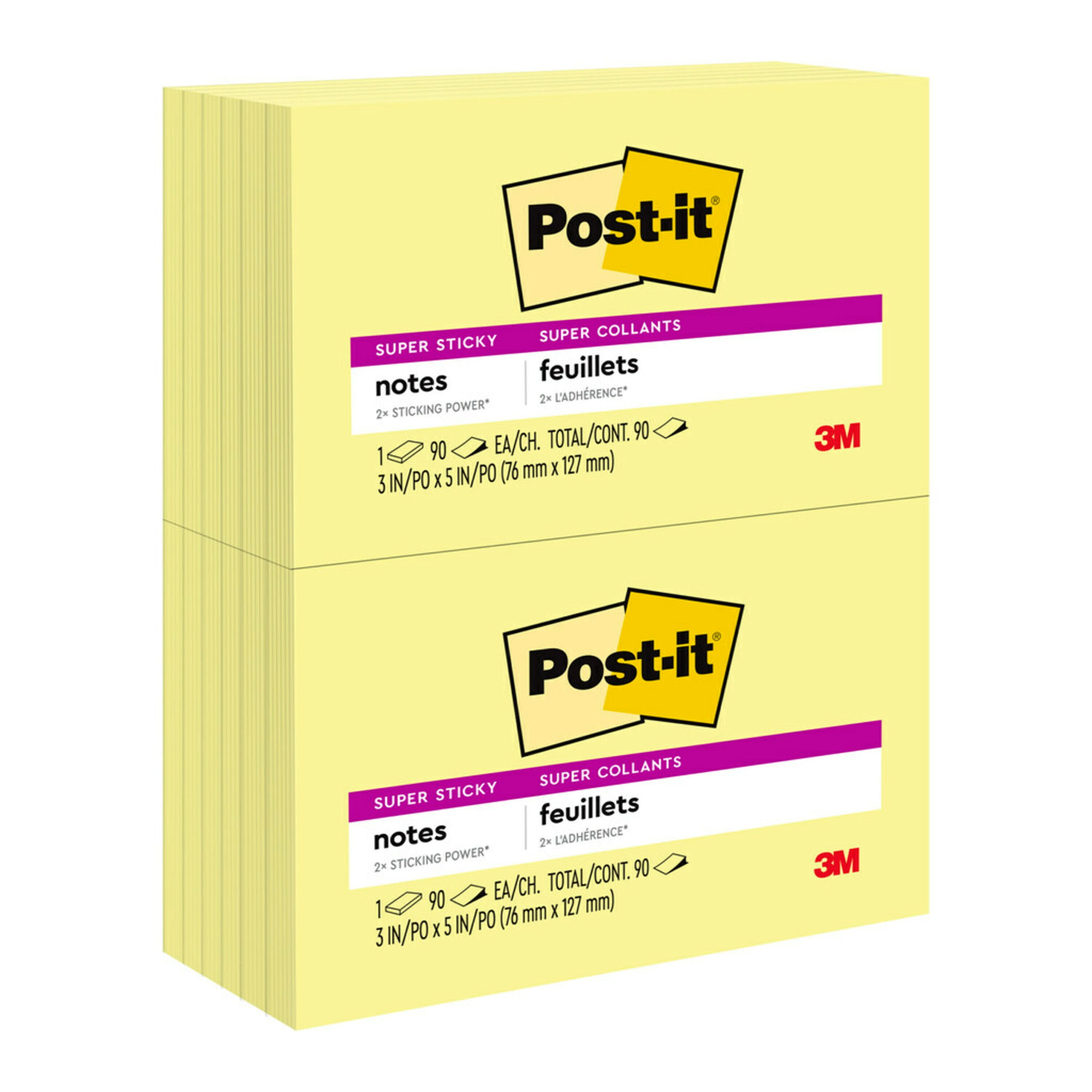 Post-it Super Sticky Notes, 3 in x 5 in, Canary Yellow, 12 Pads/Pack, Super  Sticky Post It Notes 