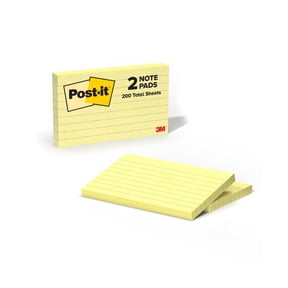 Post-it Super Sticky Notes, Canary Yellow, Lined, 3 in. x 5 in., 2 Pads
