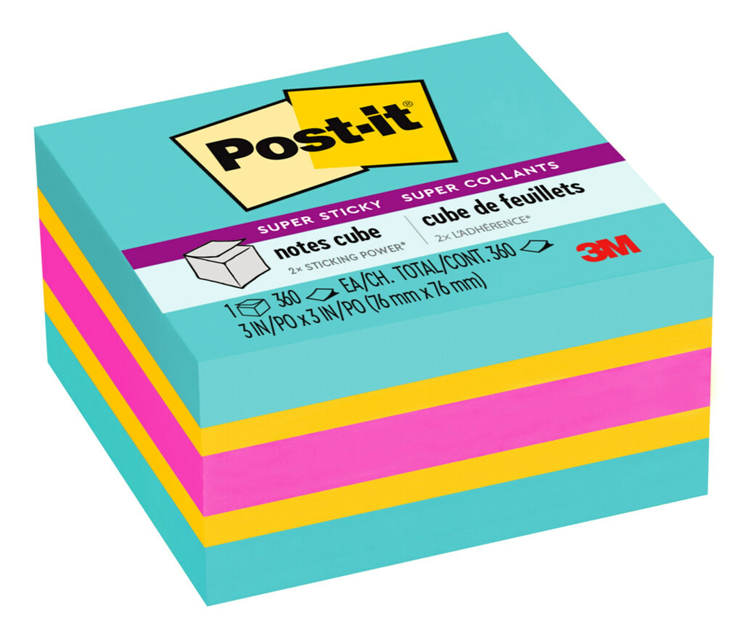 Post-it Notes, 3 inch x 3 inch, Assorted Bright Colors, 16 Pads