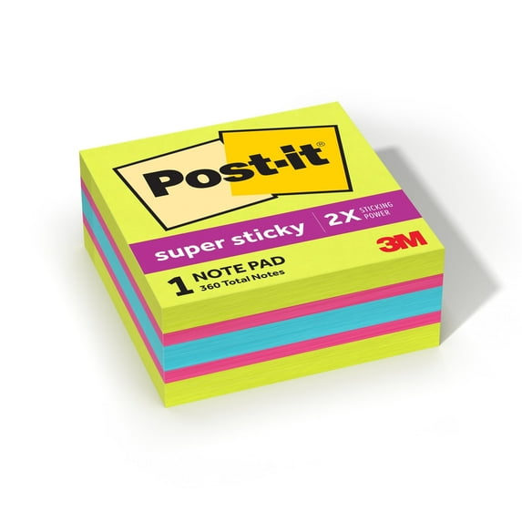 Post-it Super Sticky Notes Cube, 3 in x 3 in, Bright Colors, 1 Cube