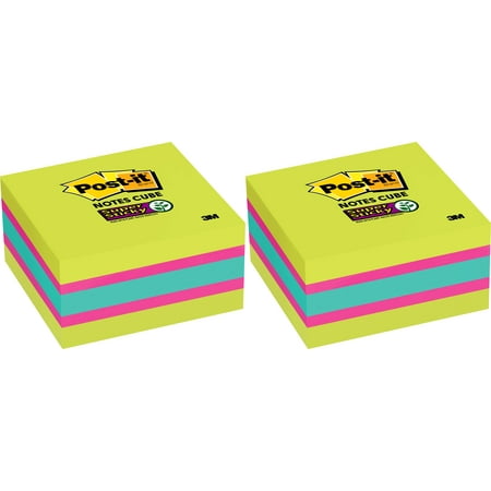 Post-it Super Sticky Notes Cube, 3" x 3", Bright Colors 360 Sheets/Cube ( 2 Cubes)