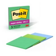 Post-it Super Sticky Notes, Lined, 4 in x 4 in, Assorted Greens and Blue, 3 Pads