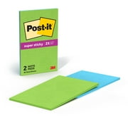 Post-it Super Sticky Notes, Lined, 5 in x 8 in, Green and Blue, 2 Pads