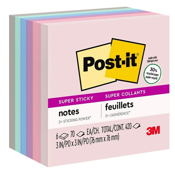 Post-it Super Sticky Recycled Notes 654-6SSNRP 3x3in (76 mm x 76 mm) Bali Colors