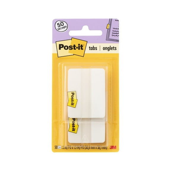 Post-it Tabs, 2 in., Solid, White, 25 Tabs/On-the-Go Dispenser, 2 Dispensers/Pack