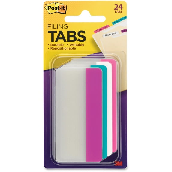 Post-it Tabs, 3 in. Solid, Assorted Colors, 6 Tabs/Color, 4 Colors, 24 Tabs/Pack