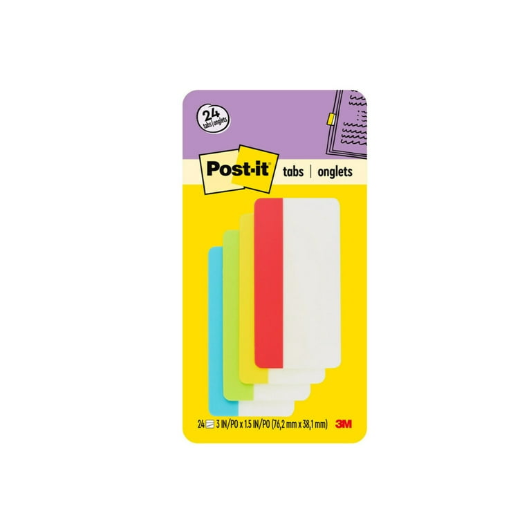 Post-It Durable File Tabs, Solid, Assorted Primary Colors, 3 x 1.5 - 24 count