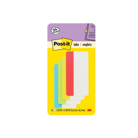 Post-it Tabs, 3 in. Wide, Assorted Colors, 25 Tabs