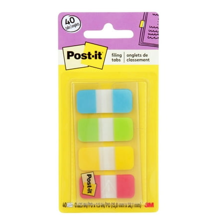 Post-it Tabs, .625", Aqua, Lime, Yellow, Red, 10/Color, 40/Dispenser
