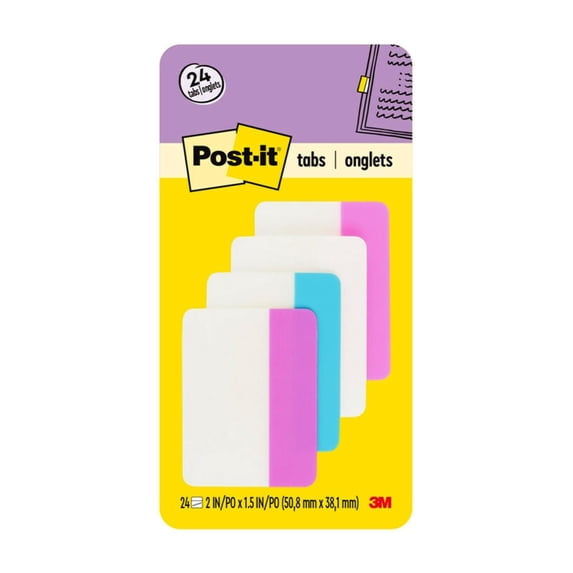 Post-it Tabs File Tabs, 2 x 1 1/2, Assorted Pastel, 24/Pack