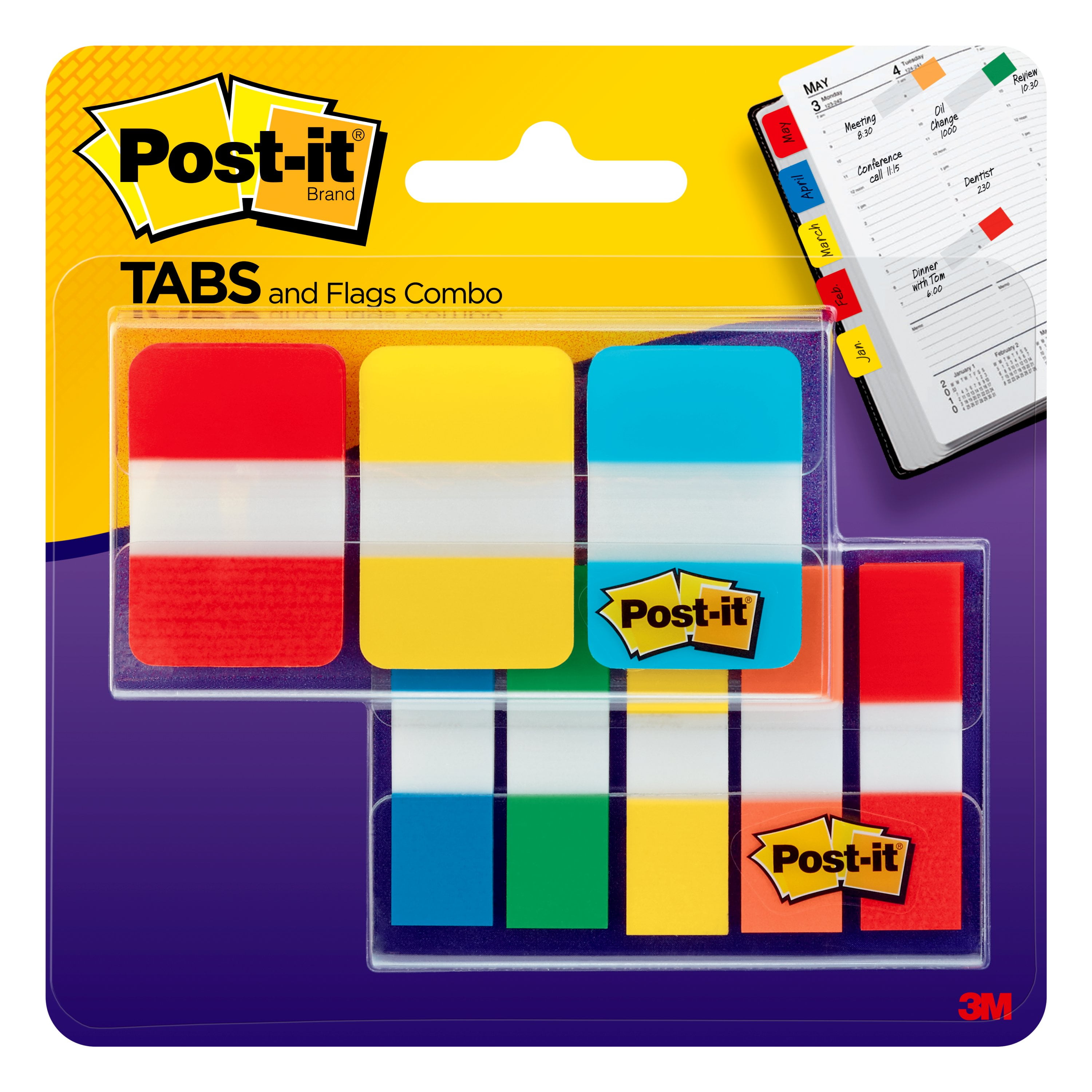Post-it Tabs, 2 Wide, 4 Assorted Primary Colors, 24 Tabs