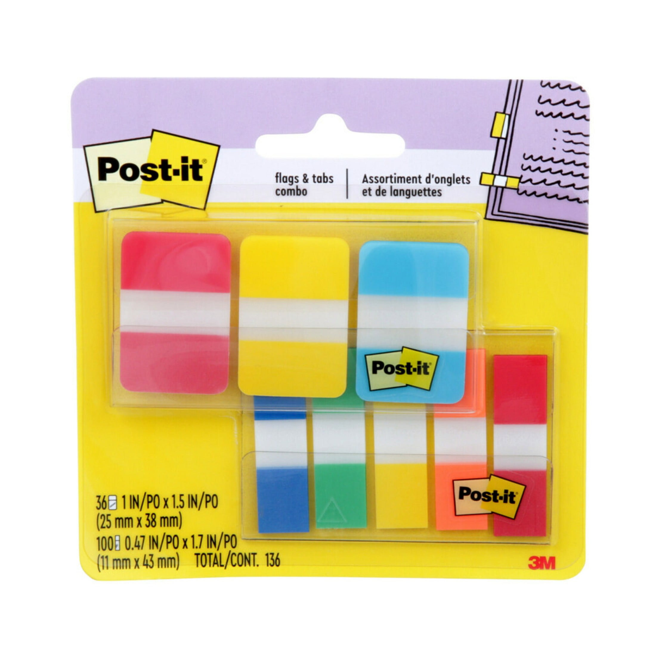 Post-it Tabs and Flags Combo Pack, 1 inch wide tab