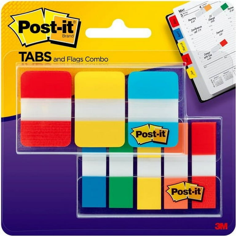 Post-it Tabs and Flags Combo Pack - Red, Yellow, Blue, Green, Orange - Sticky, Adhesive - 136 / Pack