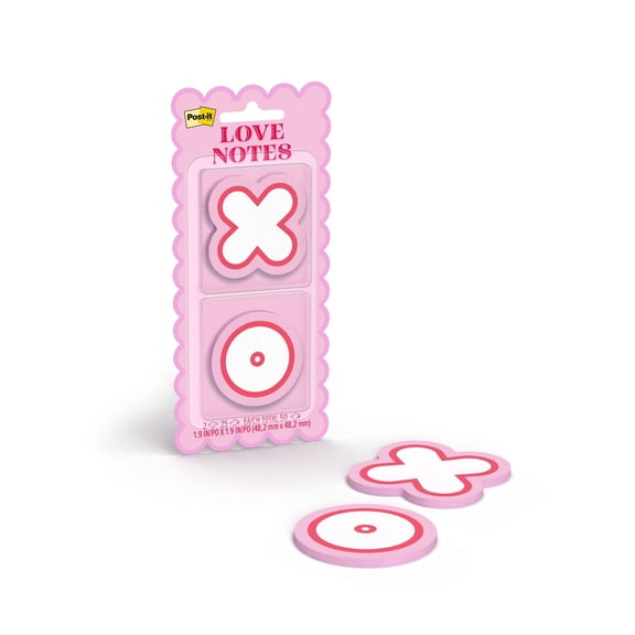 Post-it "X" and "O" Love Notes, Pink Red and White, 1.9 in x1.9 in, 2 Pads