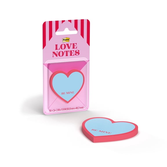 Post-it Heart Notes Be Mine, Red and Blue, 2 in x 1.9 in, 1 Pad