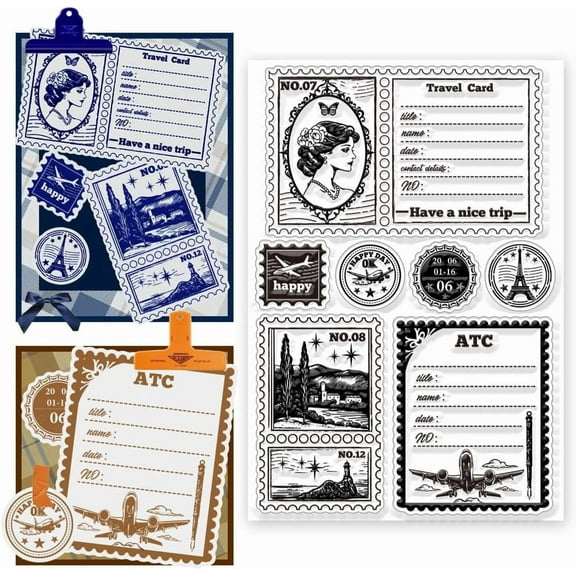 Postage Clear Stamps Vintage Postcard Transparent Stamps Silicone Clear Stamp Seals for DIY Scrapbooking Photo Album Decoration 8.3x5.8 inch Mixed Color 1pc