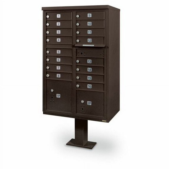 Postal Products Unlimited, Inc. 16 Door Front Load 4C Horizontal Cluster Box Unit with 2 Parcel Lockers