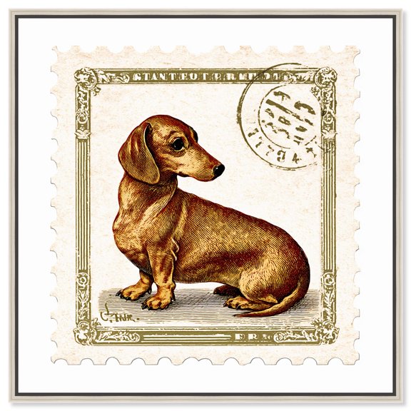 Postal Pup Canvas Print Cute Art Prints by Art Remedy, Silver Frame, 12 x 12