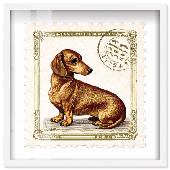 Postal Pup Shadowbox Print Cute Art Prints by Art Remedy, White Frame, 24 x 24