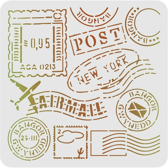 Postal Stencils Decoration Template 11.8x11.8 inch Plastic Post New York Words Stencils Square Reusable Stencils for Painting on Wood Floor Wall and Fabric White