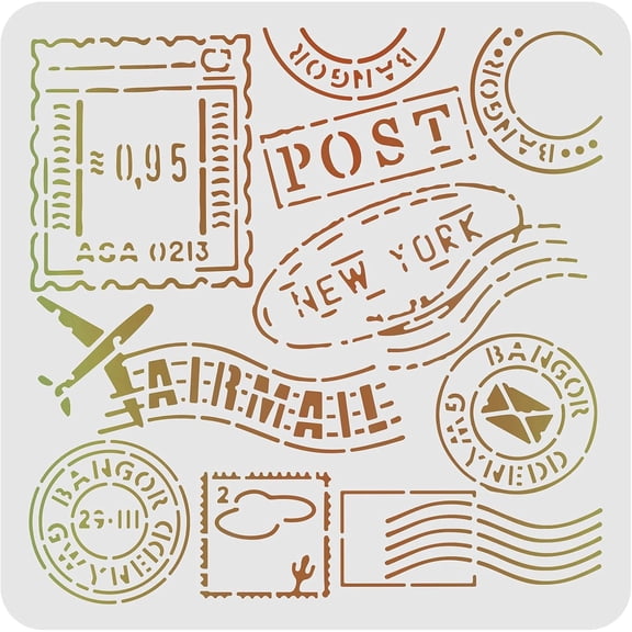 Postal Stencils Decoration Template 11.8x11.8 inch Plastic Post New York Words Stencils Square Reusable Stencils for Painting on Wood Floor Wall and Fabric